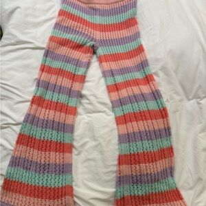 Lovers + Friends Pastel Striped Crochet/Knit Flare Pants